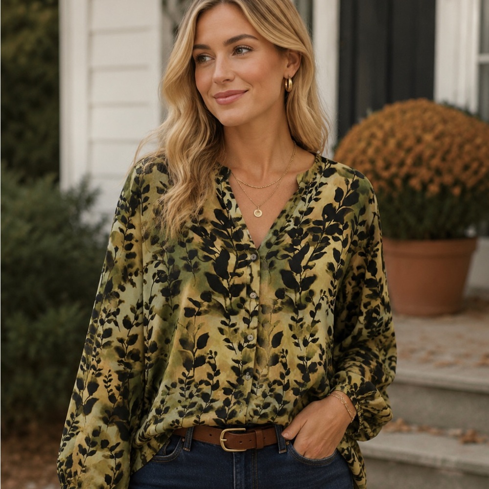 Purehill Green and Black Botanical Blouse XL